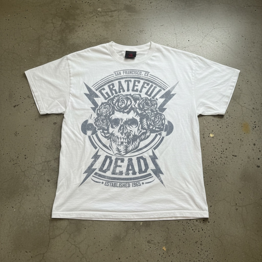 Zion Rootswear Grateful Dead T-Shirt Size L White Skull Roses